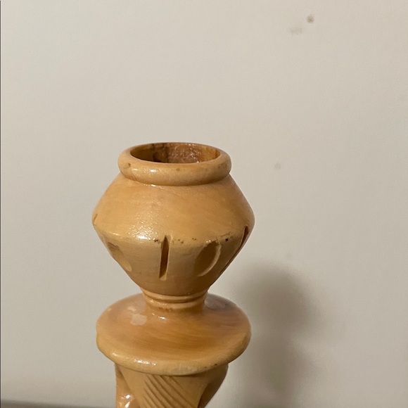 Artisan Twisted Wooden Candle Holders - Tan - Picture 9 of 13